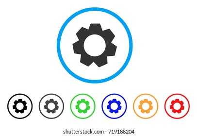 Gear rounded icon. Style is a flat gear gray symbol inside light blue circle with black, gray, green, blue, red, orange color versions. Vector designed for web and software interfaces.
