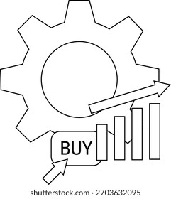 Zahnradverkaufsdiagramm mit aufsteigenden Balken KAUFEN Schaltflächenpfeil