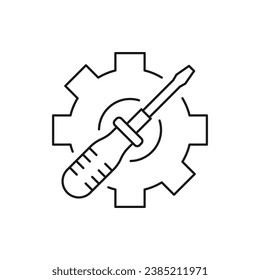 Gear and screwdriver icon line style isolated on white background. Vector illustration