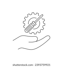 Gear and screwdriver on hand icon design. Maintenance symbol isolated on white background. Vector illustration