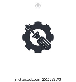 Gear with screwdriver, Service tool icon symbol vector illustration isolated on white background
