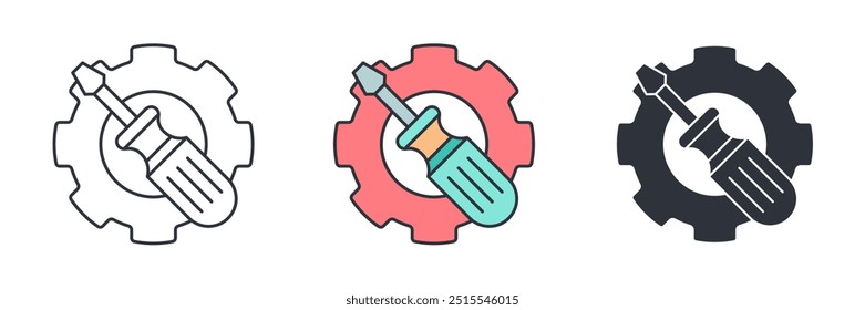 Engrenagem com chave de fenda, ícone da ferramenta de serviço símbolo ilustração vetorial isolado no fundo branco