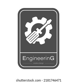 Gear and screwdriver. Vector for logo, emblem, sticker or brand. Illustration for websites, applications and creative ideas. Flat style