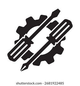 Icono de engranajes y destornilladores. Servicios de ingeniería mecánica y reparación