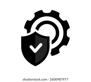 Gear security settings with check mark icon. Quality assurance icon. Insurance icon vector design and illustration.



