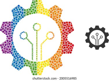 Gear sensor collage icon of circle spots in various sizes and spectrum color tones. A dotted LGBT-colored gear sensor for lesbians, gays, bisexuals, and transgenders.