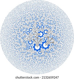 Gear sensor symbols are grouped into ball group. Gear sensor icon spheric mosaic. Abstraction spheric cluster mosaic designed from gear sensor symbols.