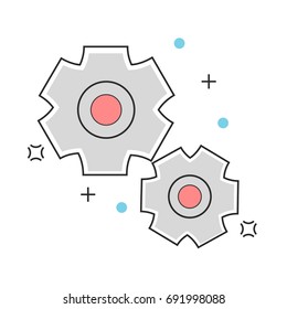 Gear and service construction, engineering, architecture, interior design color line icons. Vector illustration
