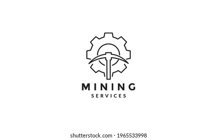 gear service with mining tools line logo vector symbol icon design graphic illustration