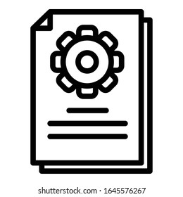 Gear service paper icon. Outline gear service paper vector icon for web design isolated on white background
