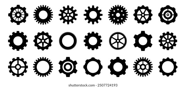 Gear set. Black gear set. Gear setting vector icon. Gear wheel isolated on white background