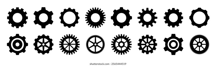 Gear set. Black gear set. Gear setting vector icon. Gear wheel isolated on white background