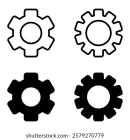Gear set. Black gear wheel icons on white background