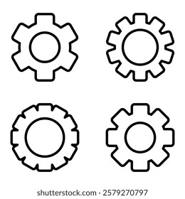 Gear set. Black gear wheel icons on white background