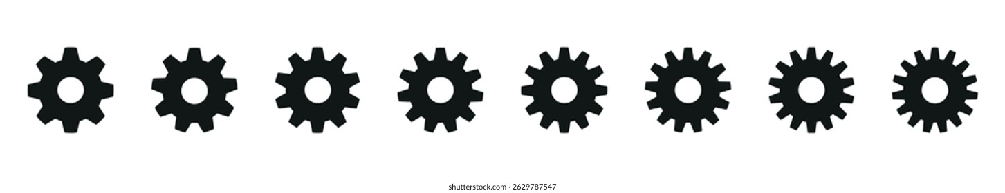gear set with golden cogwheels. Mechanical transmission and factory chain elements. Flat vector illustration isolated on white background.