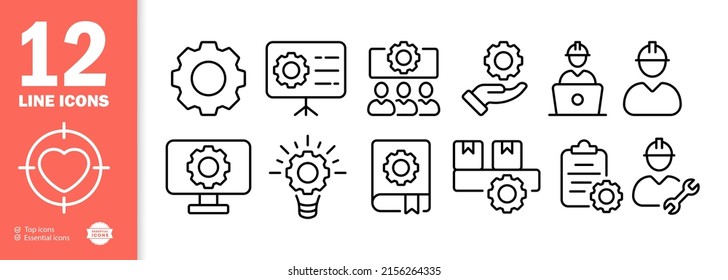 Gear set icon. Setup, configurations, worker, social worker, customizer, application development, etc. Setting concept. Vector line icon for Business and Advertising