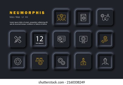 Gear set icon. Society, setting, configuration, textbook, book, team, training, worker. Setup concept. Neomorphism style. Vector line icon for Business and Advertising