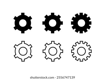 Gear set icons. Silhouette and linear style. Vector icons.