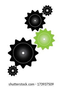 Gear set with one green gear. Abstract eps10 vector design, raster available in my portfolio.