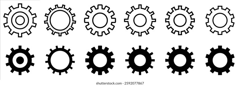 Gear set settings icon  Black and white outline of  vector  illustration