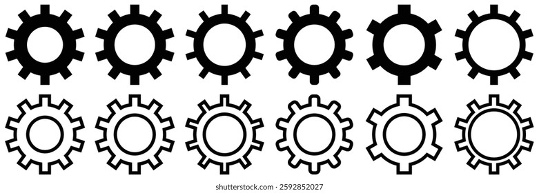 Gear set settings icon  Black and white outline of  vector  illustration