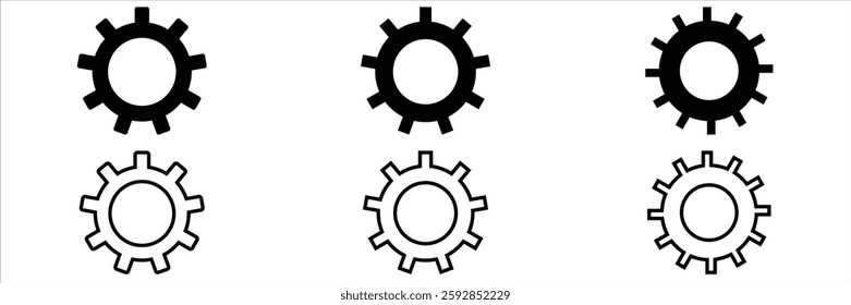Gear set settings icon  Black and white outline of  vector  illustration
