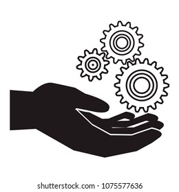 Gear set with working hand, Illusstrator vector flat design style