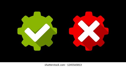 Gear Setting Cog Wheel with Green and Red Check Mark Yes or No Icons Vector