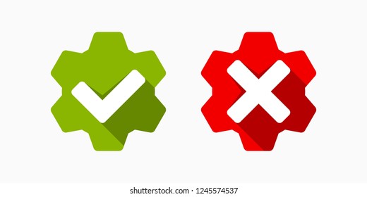 Gear Setting Cog Wheel with Green and Red Check Mark Yes or No Icons Vector
