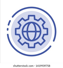 Gear, Setting, Globe Blue Dotted Line Line Icon