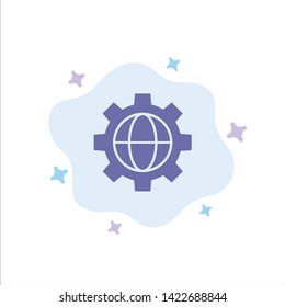 Gear, Setting, Globe Blue Icon on Abstract Cloud Background