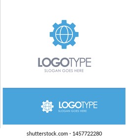 Gear, Setting, Globe Blue Solid Logo with place for tagline