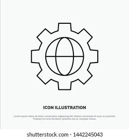 Gear, Setting, Globe Line Icon Vector