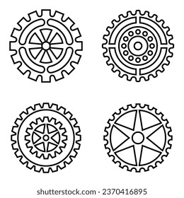 Juego de iconos de configuración de engranajes. Icono vectorial de la línea de la rueda de Cog. Grupo CogWheel aislado en fondo blanco