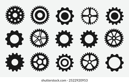 Ícone de configuração da engrenagem definido. Ícone da roda dentada. Ícones da roda de engrenagens. Coleção de ícones de configuração de engrenagens. Configurando o Mega Bundle de Ícones. Linha de ícone de engrenagem, fino, vetor, conjunto, ícones, design.