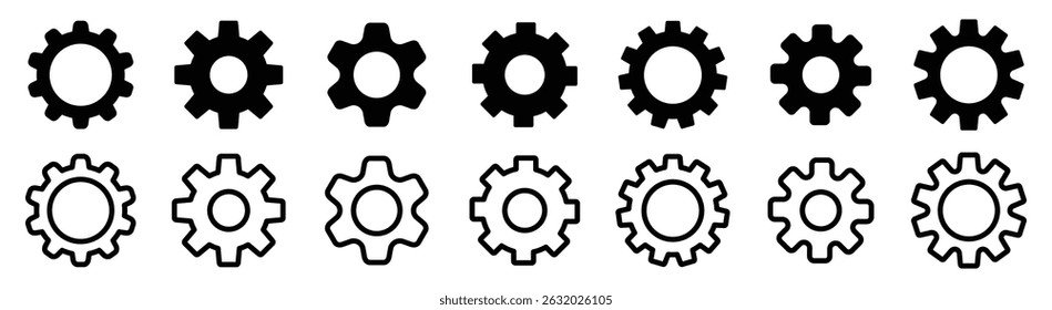 Gear setting icon set, containing Cog wheel, Gear wheel symbol, Vector illustration