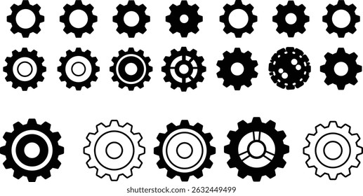 Gear setting icon set, containing Cog wheel, Gear wheel symbol, Vector illustration.