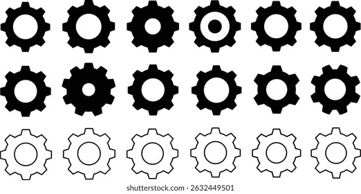 Gear setting icon set, containing Cog wheel, Gear wheel symbol, Vector illustration.