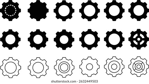 Gear setting icon set, containing Cog wheel, Gear wheel symbol, Vector illustration.