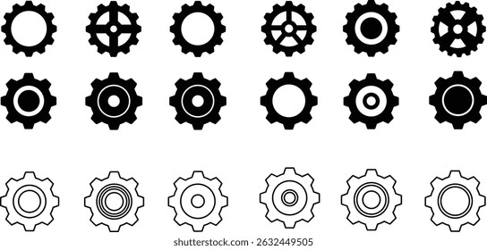 Gear setting icon set, containing Cog wheel, Gear wheel symbol, Vector illustration.