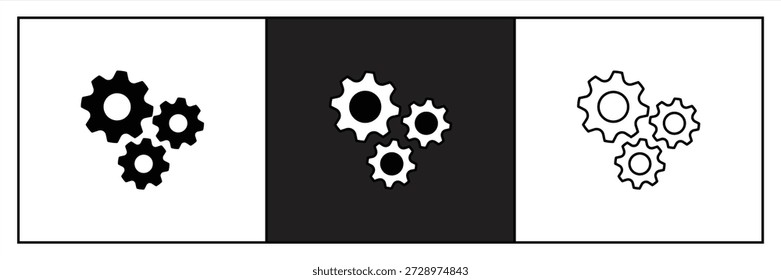 Conjunto de ícones de ajuste de engrenagem, contendo roda dentada para configuração, reparo, processo e ferramenta de configuração, símbolo de manutenção, ilustração vetorial