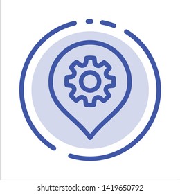 Gear, Setting, Location, Map Blue Dotted Line Line Icon