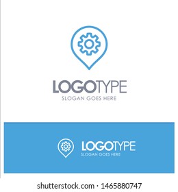 Gear, Setting, Location, Map Blue outLine Logo with place for tagline. Vector Icon Template background