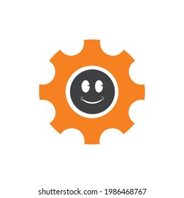 gear setting smile concept logo icon vector flat concept design