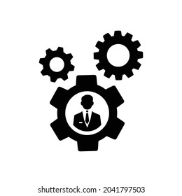 Gear, setting, user, profile icon. Black vector design.