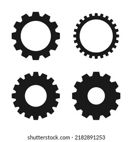 Gear setting vector icon set. Isolated black gears mechanism and cog wheel on white background. Progress or construction concept. Cogwheel icons. Vector illustration