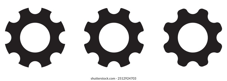 Conjunto de iconos de Vector de ajuste de engranajes. Mecanismo de engranajes negro aislado y rueda dentada sobre fondo blanco. Concepto de progreso o construcción. Iconos de rueda dentada UI Vector.