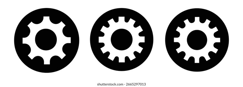 Definição da engrenagem ícone do vetor conjunto. Mecanismo de engrenagens preto isoladas e roda de engrenagem em fundo branco. Conceito de progresso ou construção. Interface do usuário de ícones do Cogwheel ...