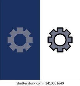 Gear, Setting, Wheel  Icons. Flat and Line Filled Icon Set Vector Blue Background