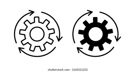 Gear settings with arrows icon set. Reset button icon.